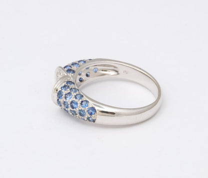 Exquisite 18k White Gold Blue Sapphire and Diamond Heart Ring