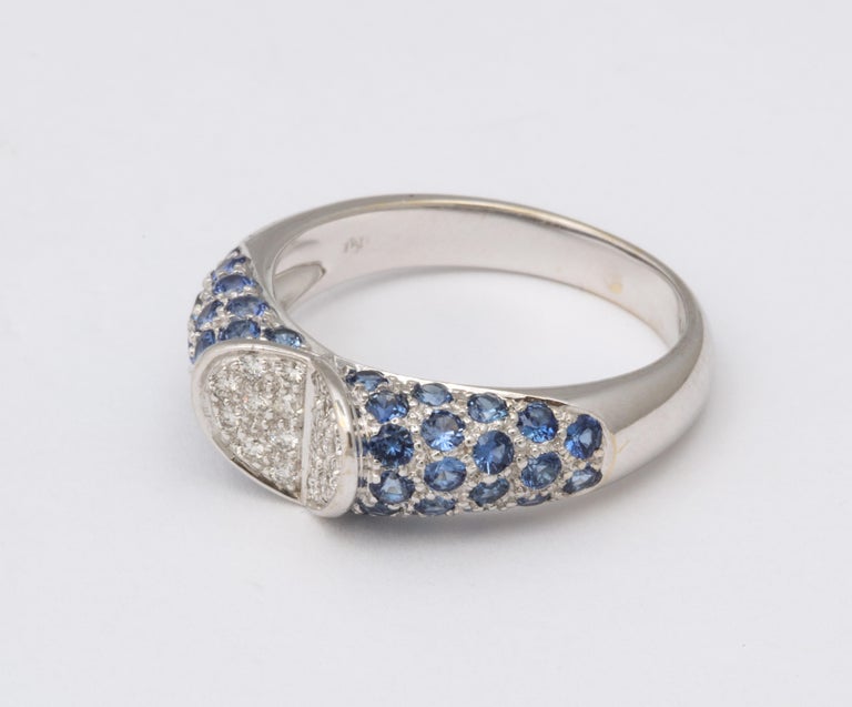 Exquisite 18k White Gold Blue Sapphire and Diamond Heart Ring