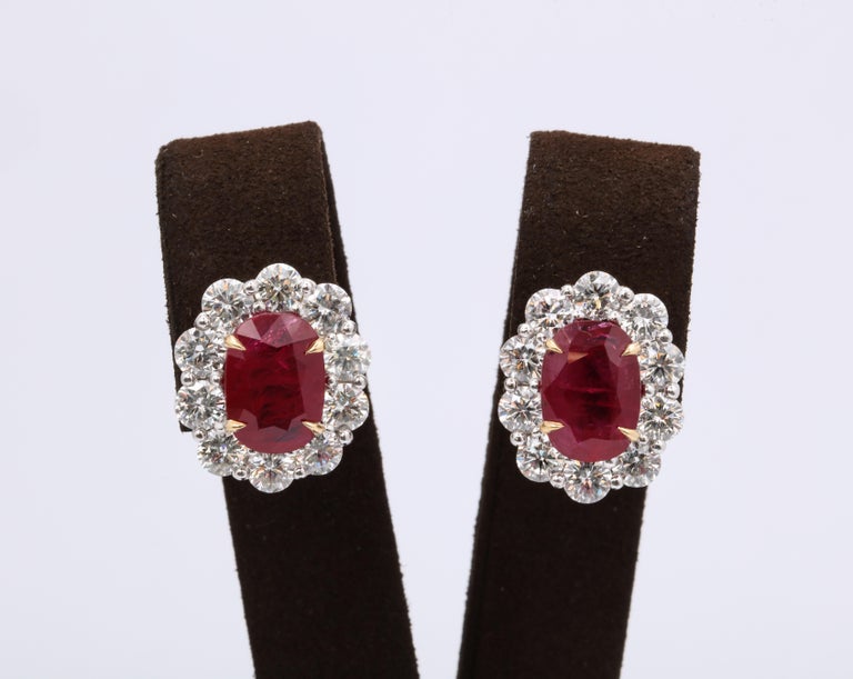 18k White Gold Intense Red Ruby and Brilliant Diamond Earrings