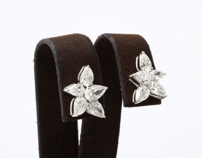Exquisite 5.01 Carat Pear Shape Diamond Cluster Platinum Stud Earrings