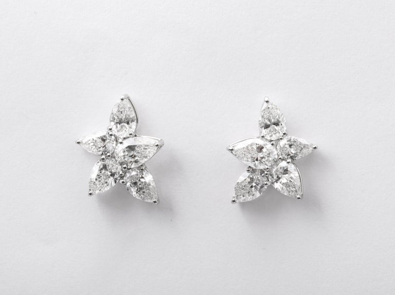 Exquisite 5.01 Carat Pear Shape Diamond Cluster Platinum Stud Earrings