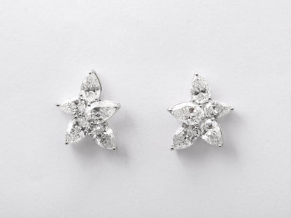 Exquisite 5.01 Carat Pear Shape Diamond Cluster Platinum Stud Earrings
