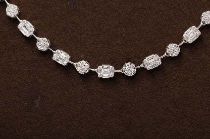 Round and Emerald Cut Diamond Illusion 18k White Gold Necklace