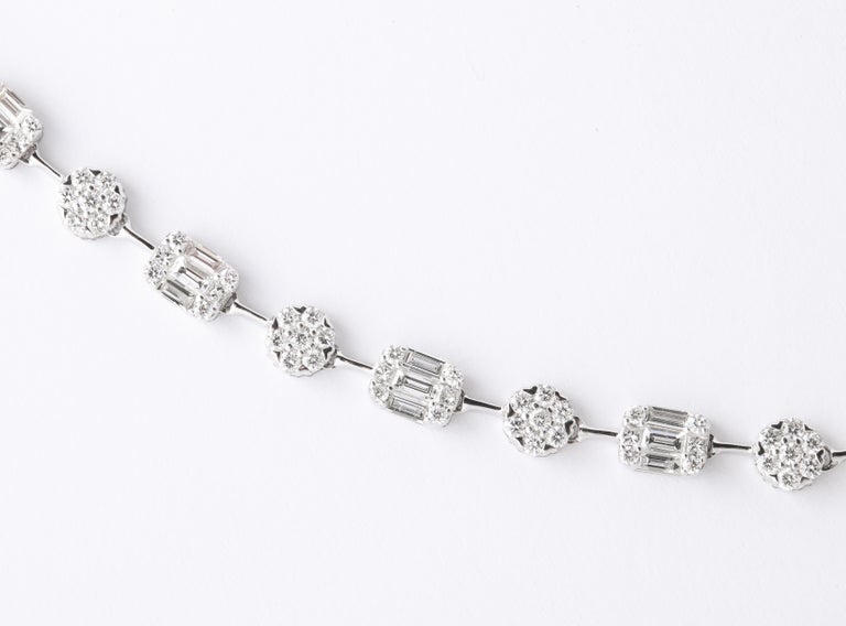 Round and Emerald Cut Diamond Illusion 18k White Gold Necklace