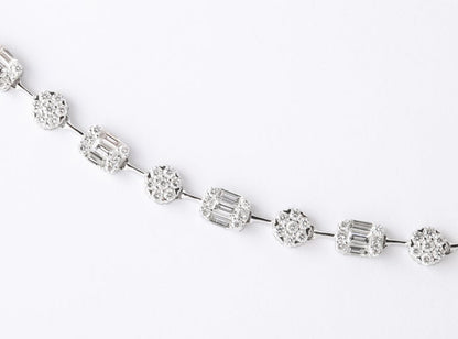 Round and Emerald Cut Diamond Illusion 18k White Gold Necklace