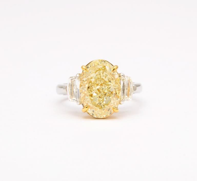 Stunning 6 Carat Oval Yellow Diamond Ring GIA Certified Platinum