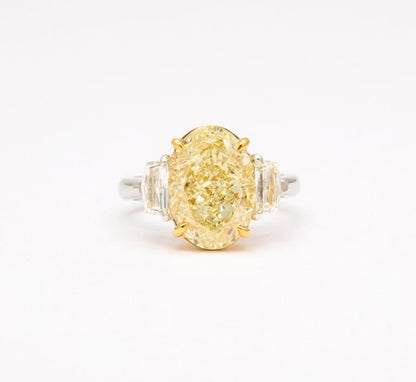 Stunning 6 Carat Oval Yellow Diamond Ring GIA Certified Platinum
