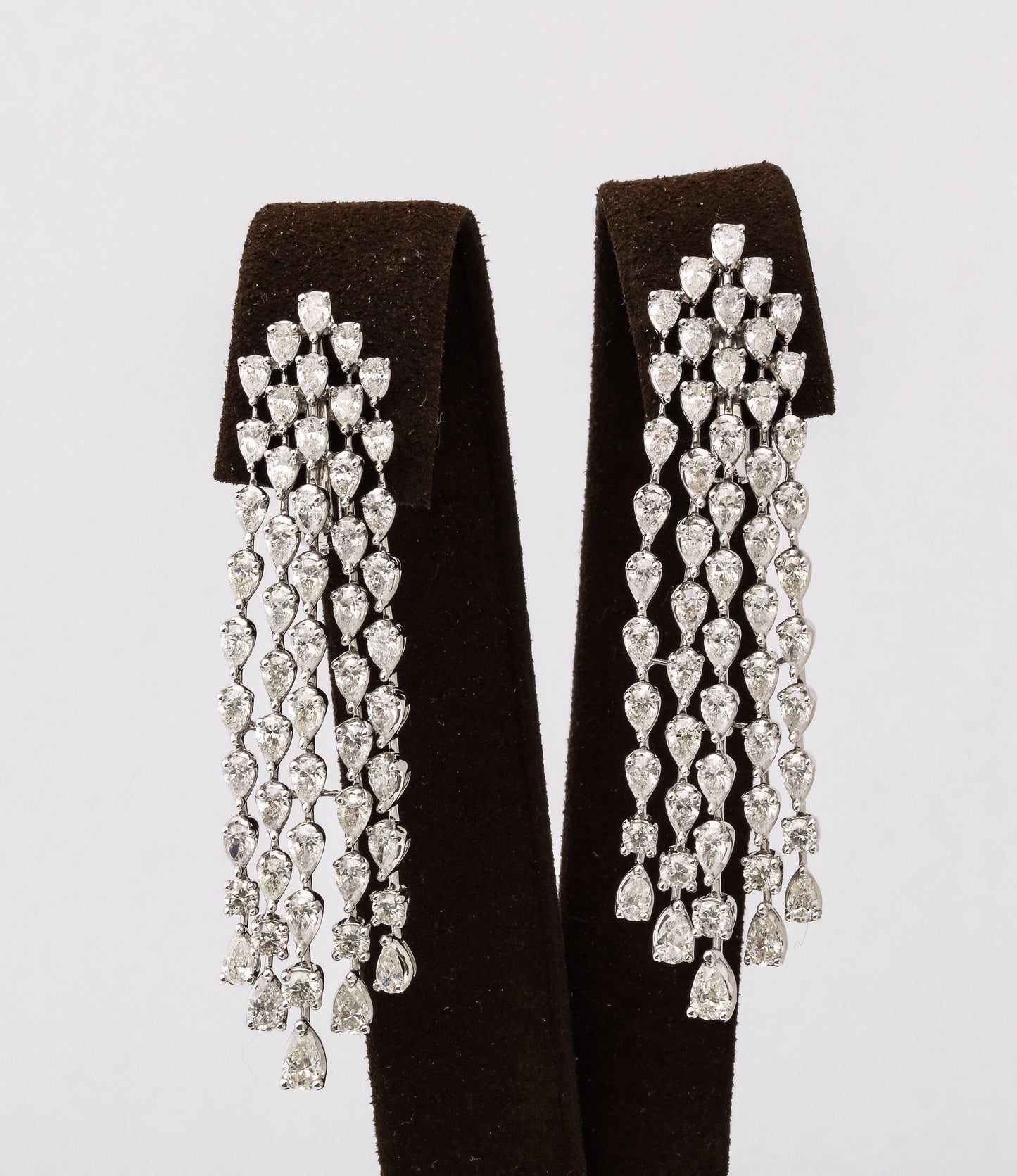 8.76 Carat Pear and Round Diamond 18k White Gold Dangle Earrings