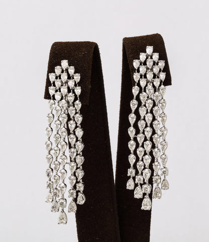 8.76 Carat Pear and Round Diamond 18k White Gold Dangle Earrings
