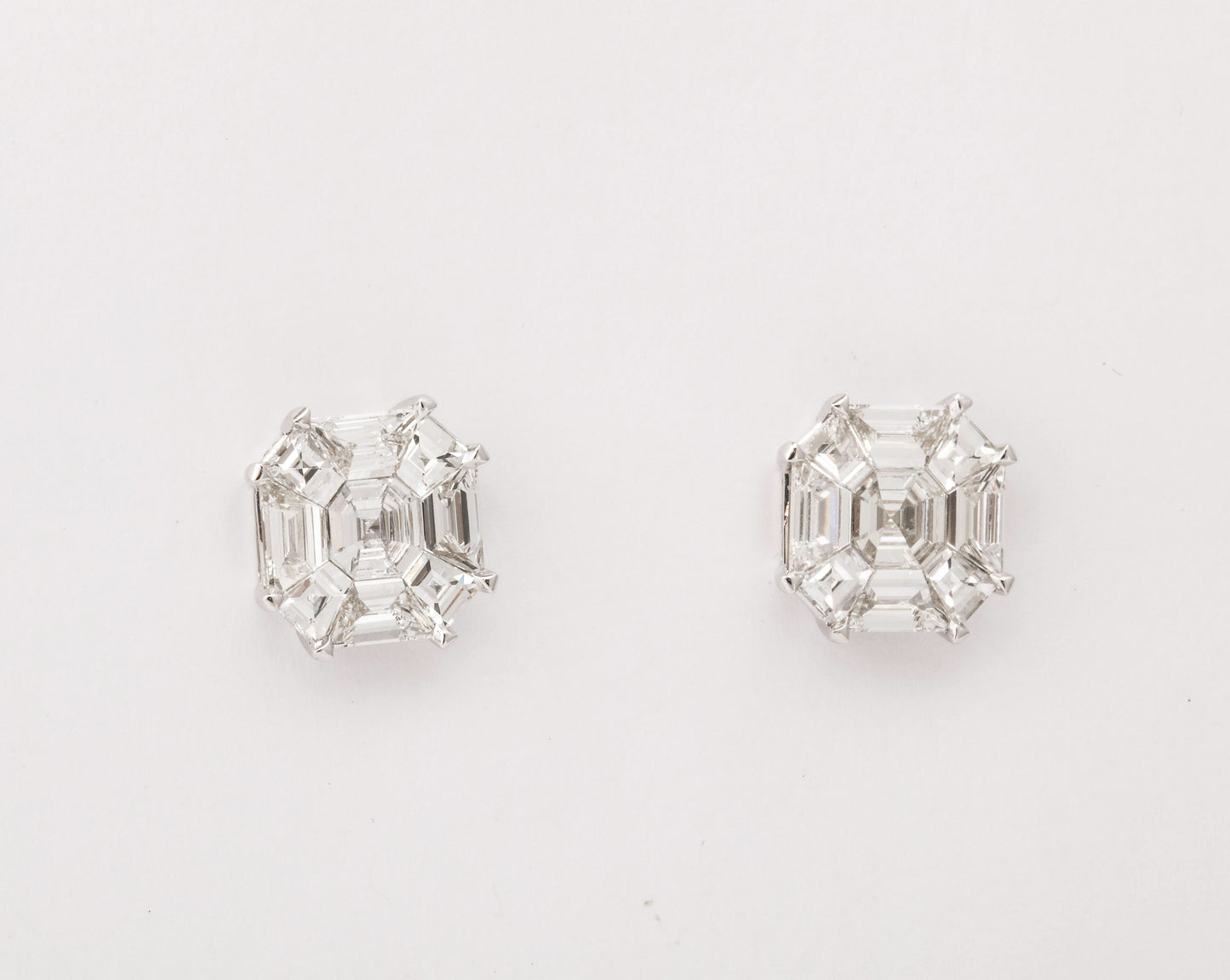 Asscher Cut Diamond Illusion Stud Earrings in 18k White Gold