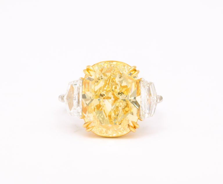 10 Carat GIA Fancy Yellow Cushion Cut Diamond Engagement Ring