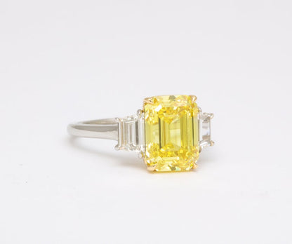 Fancy Vivid Yellow Emerald Cut 4.12 Carat Diamond Engagement Ring