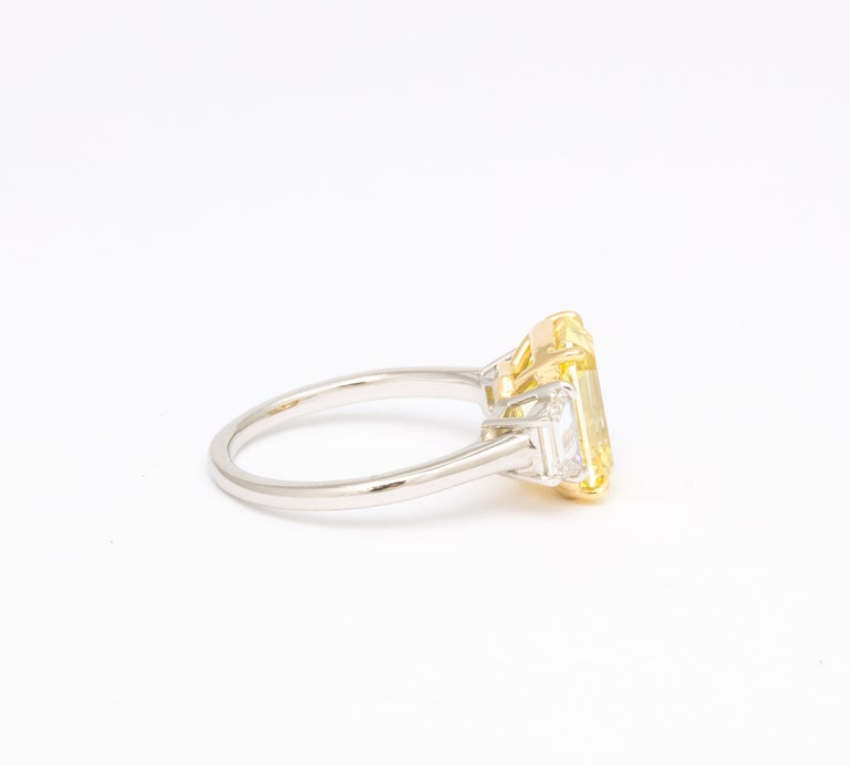 Fancy Vivid Yellow Emerald Cut 4.12 Carat Diamond Engagement Ring