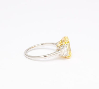 Fancy Vivid Yellow Emerald Cut 4.12 Carat Diamond Engagement Ring