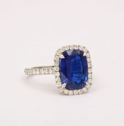 4.71 Carat Ceylon Sapphire and Diamond Platinum Halo Engagement Ring