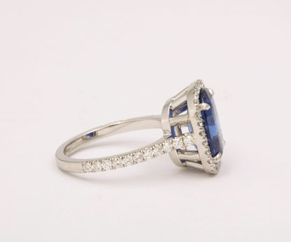 4.71 Carat Ceylon Sapphire and Diamond Platinum Halo Engagement Ring