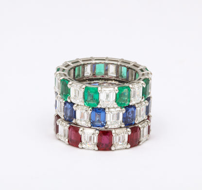 Premium Emerald Ruby Sapphire and Diamond Eternity Band Set