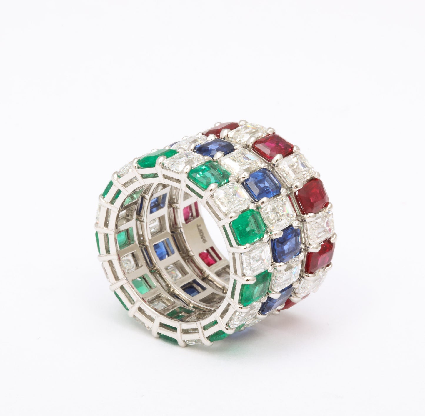 Premium Emerald Ruby Sapphire and Diamond Eternity Band Set