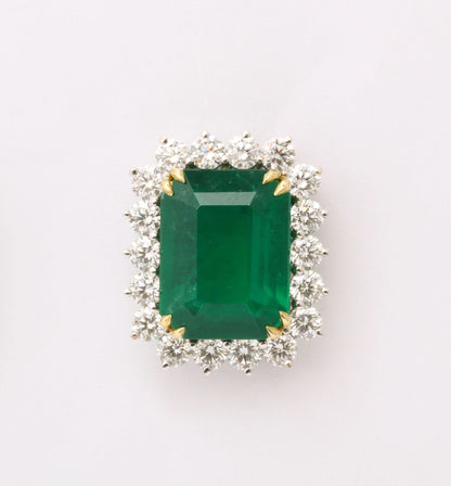 16.15ct Certified Vivid Green Emerald and Diamond 18k Gold Earrings