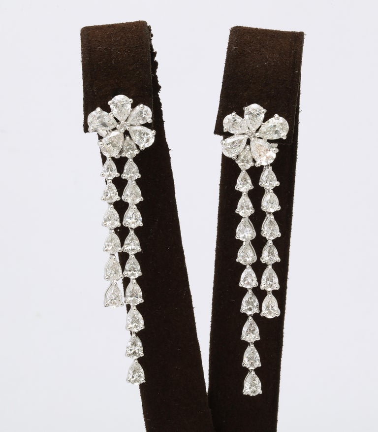 18k White Gold 11.23ct Pear Diamond Flower Drop Earrings