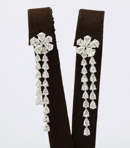 18k White Gold 11.23ct Pear Diamond Flower Drop Earrings