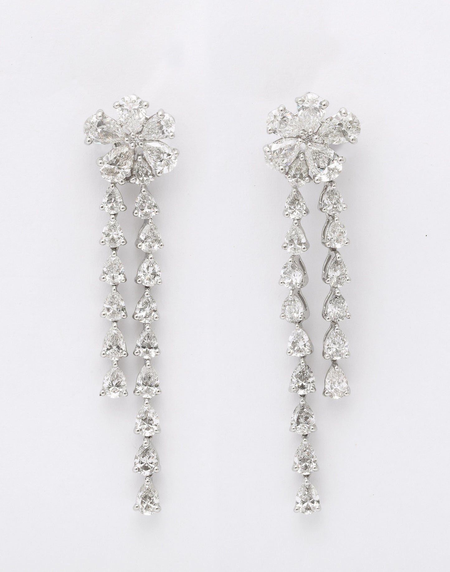 11.23ct Pear Diamond Flower Drop Earrings in 18k White Gold