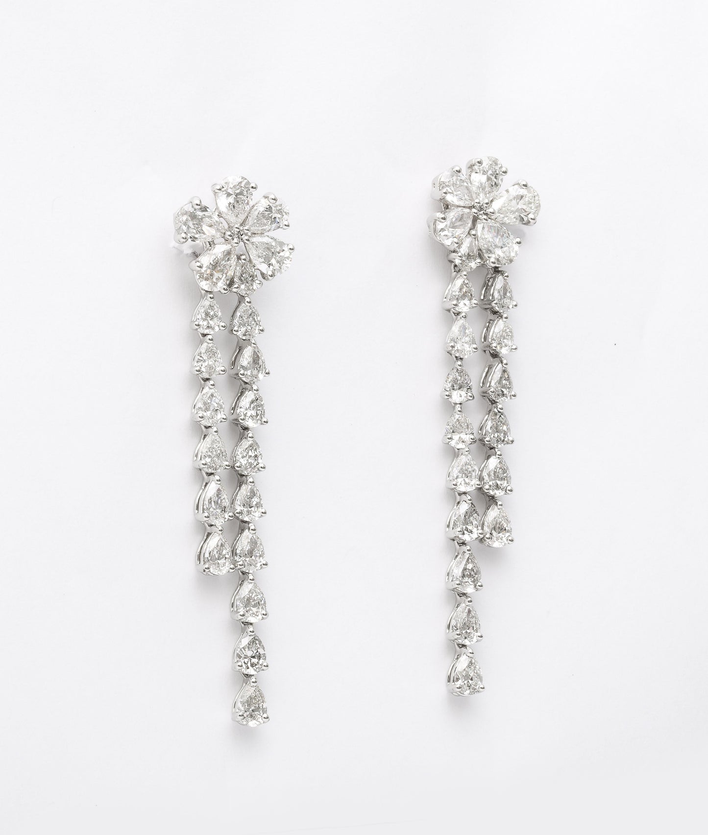 11.23ct Pear Diamond Flower Drop Earrings in 18k White Gold