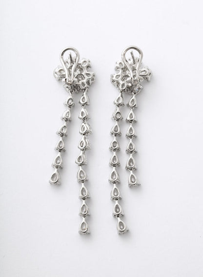 18k White Gold 11.23ct Pear Diamond Flower Drop Earrings
