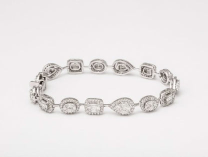Elegant Multi Shape Diamond Illusion Tennis Bracelet 18k White Gold