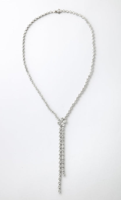 Diamond Scene 23.23 Carat Pear Diamond 18k White Gold Lariat Necklace