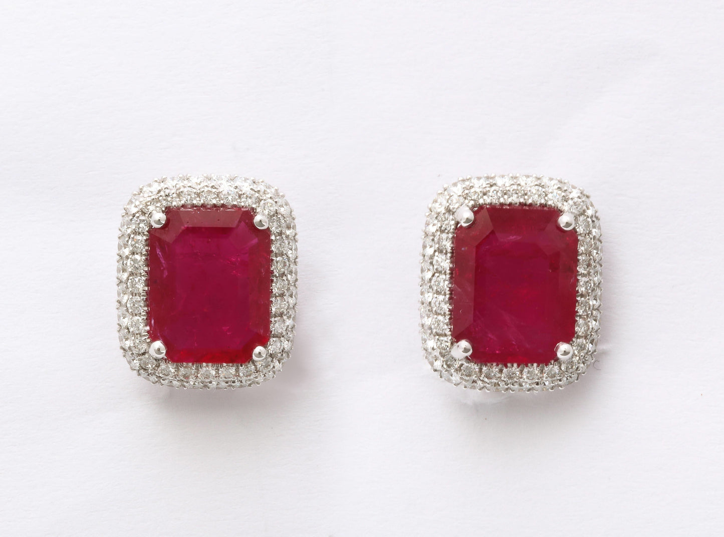Stunning 7.20ct Intense Red Ruby and Diamond Clip-On Earrings