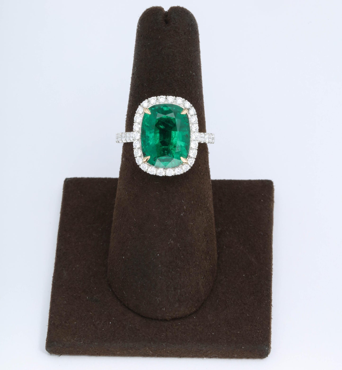 GIA Certified 5 Carat Green Emerald Cushion Cut Diamond Halo Ring