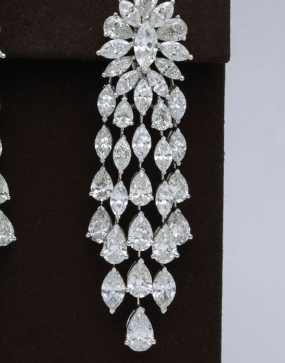 Important 36.41 Carat Marquise Pear Shape Diamond Dangle Drop Earrings