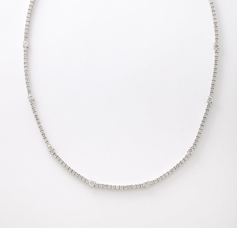 8.15 Carat Round Diamond Tennis Necklace in 18k White Gold