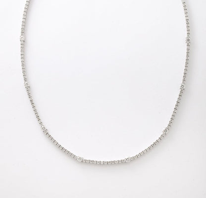 8.15 Carat Round Diamond Tennis Necklace in 18k White Gold