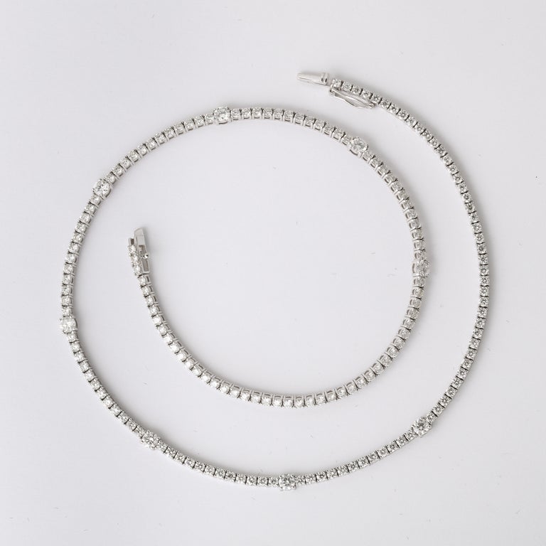 8.15 Carat Round Diamond Tennis Necklace in 18k White Gold