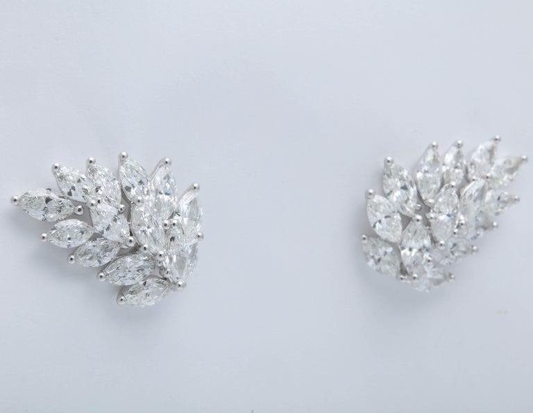 4.57 Carat Marquise Diamond Cluster 18k White Gold Earring Cuffs