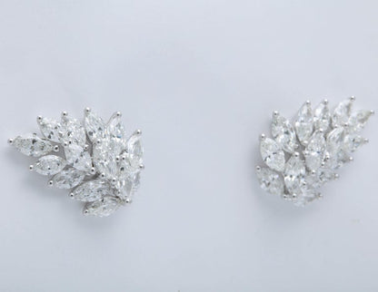 4.57 Carat Marquise Diamond Cluster 18k White Gold Earring Cuffs