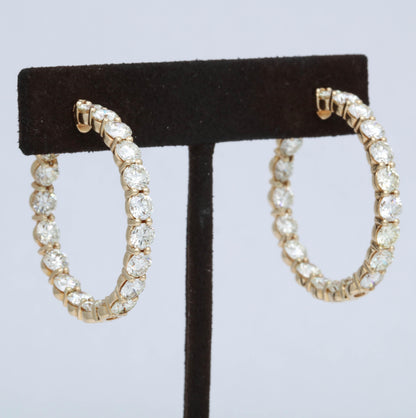 18k Yellow Gold 13.20 Carat Round Brilliant Diamond Inside-Outside Hoops