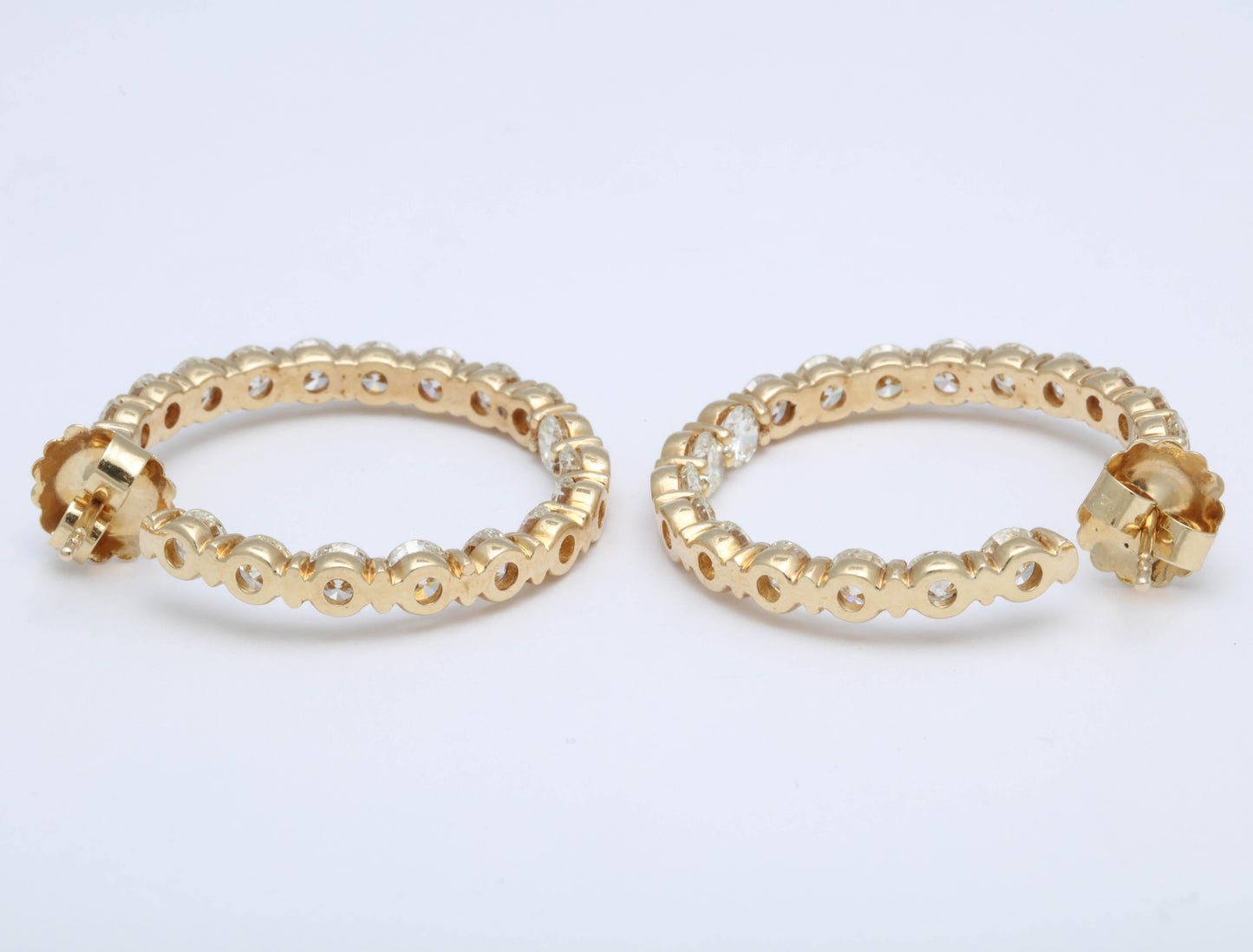 18k Yellow Gold 13.20 Carat Round Brilliant Diamond Inside-Outside Hoops