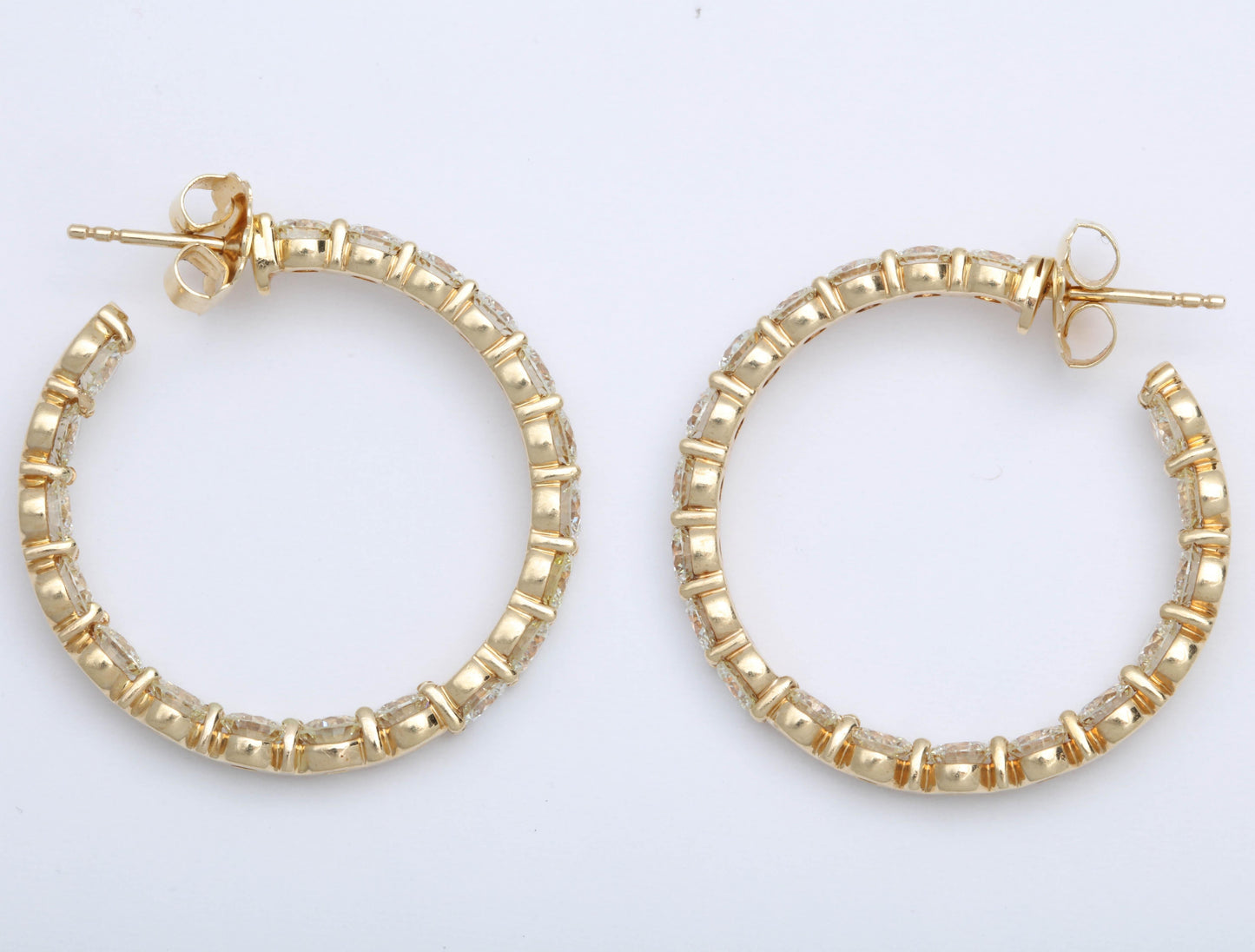 18k Yellow Gold 13.20 Carat Round Brilliant Diamond Inside-Outside Hoops