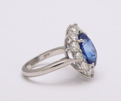 Exquisite 7.53 Carat Ceylon Blue Sapphire Diamond Platinum Cocktail Ring