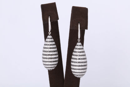 13.54ct Black and White Diamond 18k White Gold Drop Earrings
