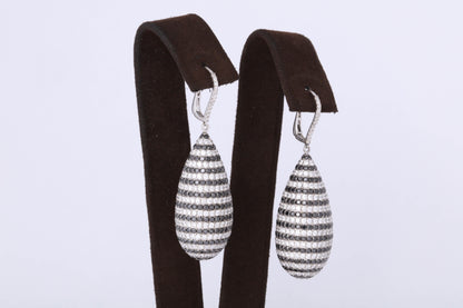 13.54ct Black and White Diamond 18k White Gold Drop Earrings