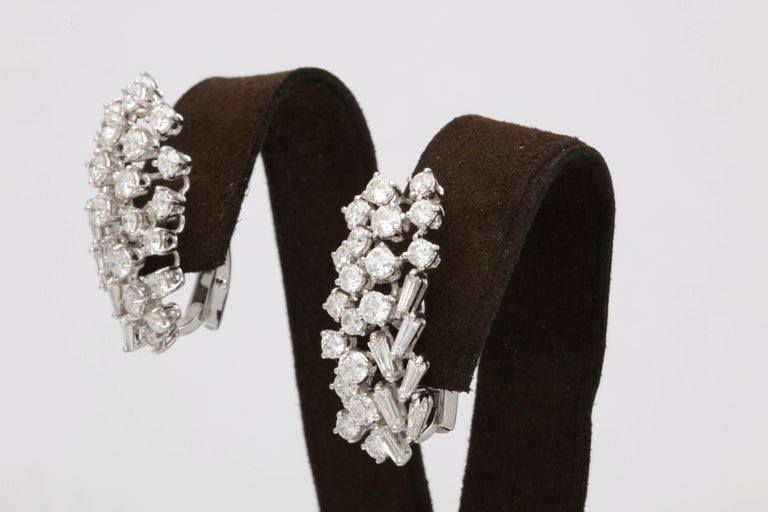 Elegant 18k White Gold Diamond Cluster Climber Clip-on Earrings