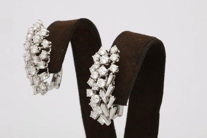 Elegant 18k White Gold Diamond Cluster Climber Clip-on Earrings