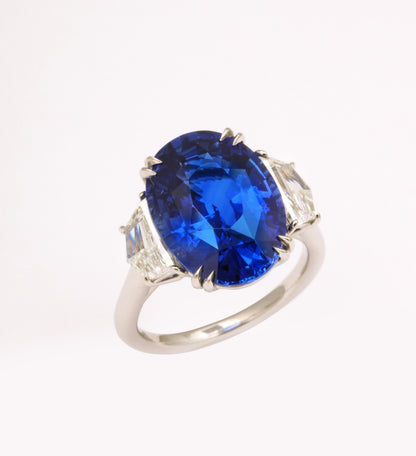 10 Carat Ceylon Vivid Blue Sapphire Diamond Platinum Custom Cocktail Ring