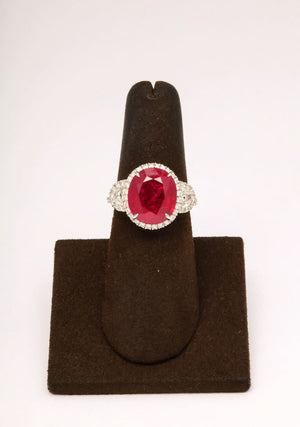 7.18 Carat Certified Burma Ruby and Diamond Platinum Cocktail Ring