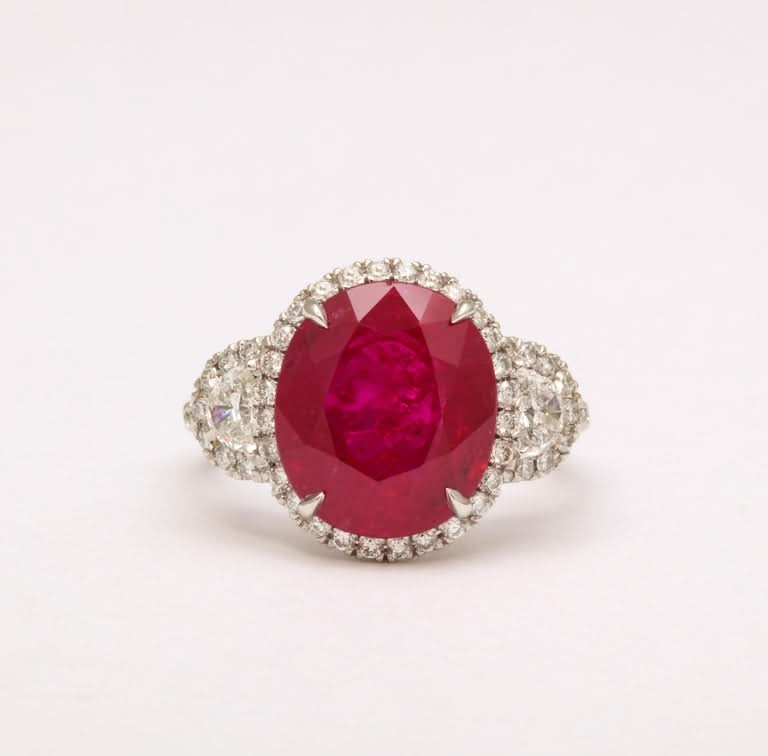 7.18 Carat Certified Burma Ruby and Diamond Platinum Cocktail Ring