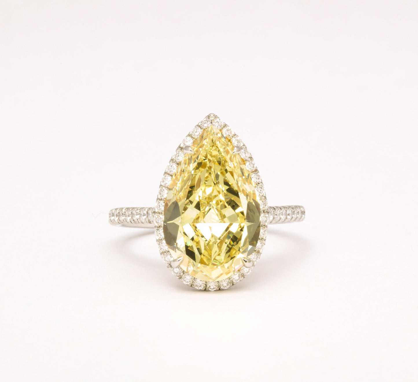 Fancy Yellow 5.12 Carat Pear Shape GIA Diamond Platinum Ring